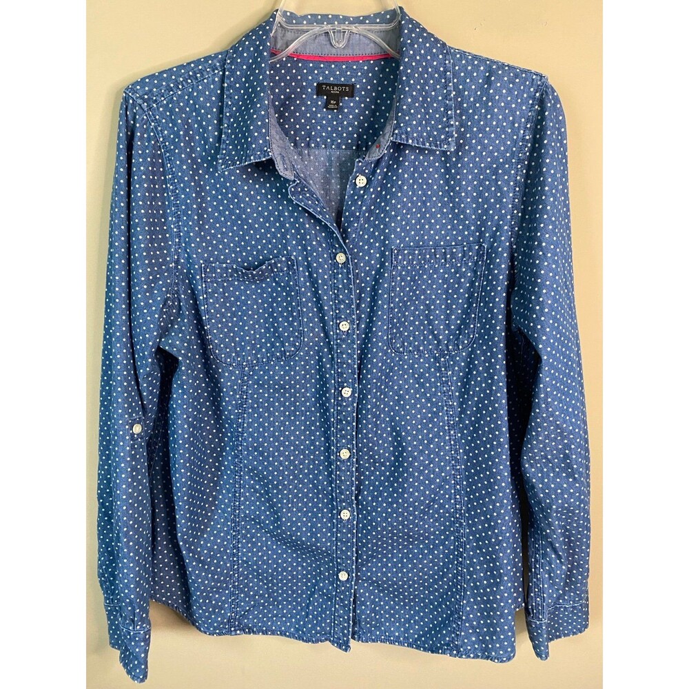 Talbots 16 petite blue polka dot blouse